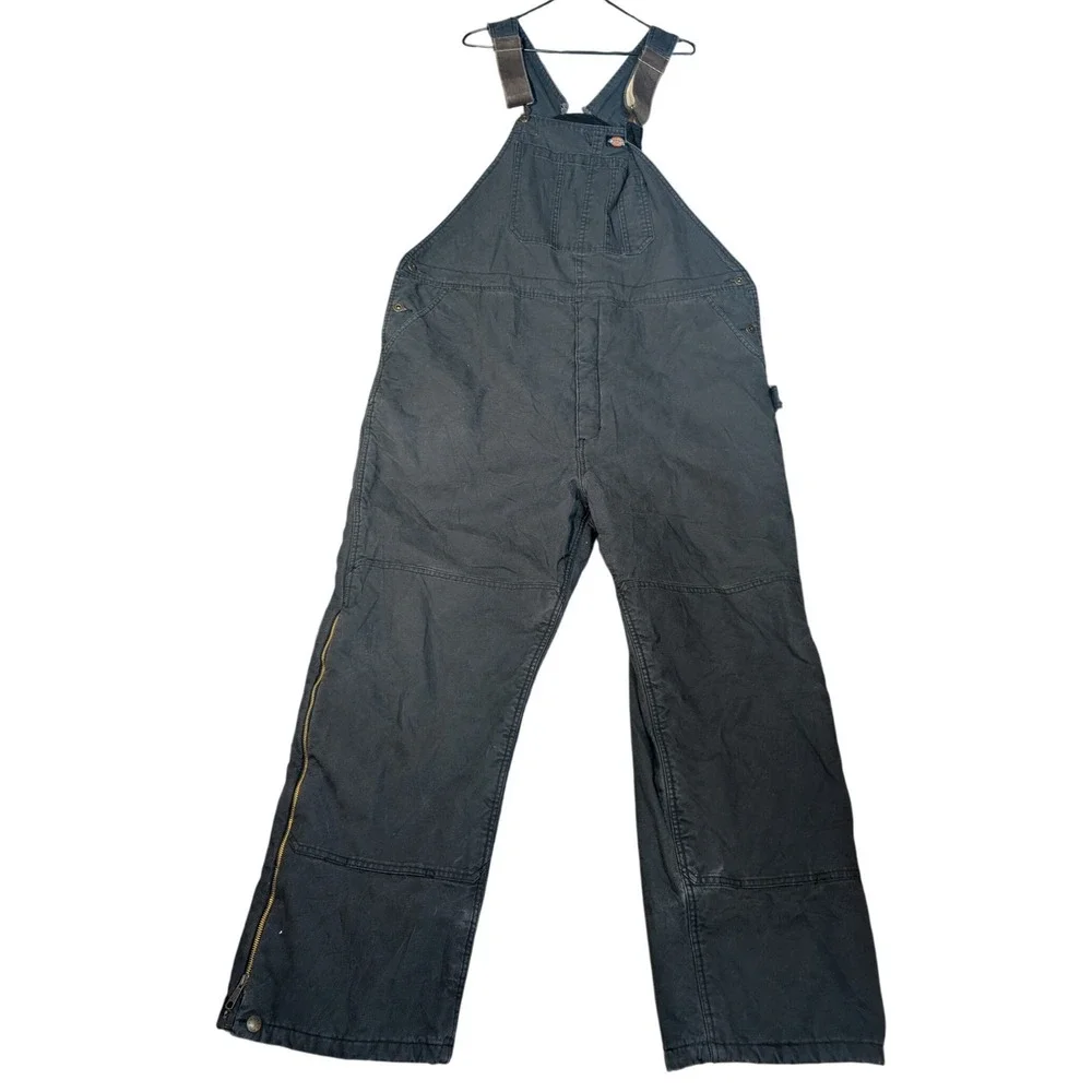 Dickies Black Quilted Insulated Zip Leg Overalls Mwn's 2XL Winter Workwear - Picture 1 of 12